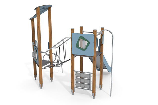 Spielturm - ECO doppelter Turm Seilbrücke blau