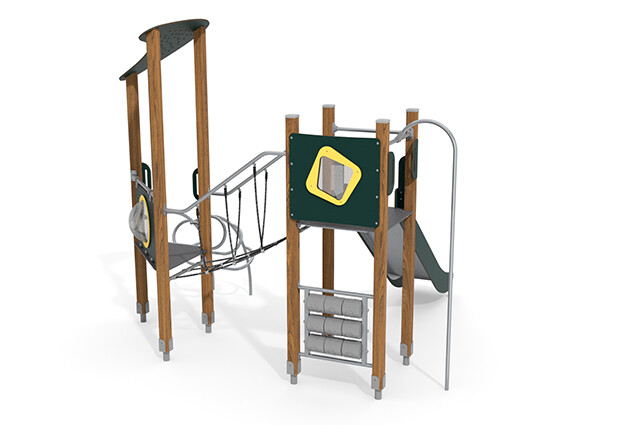 Spielturm - ECO doppelter Turm Seilbrücke grün