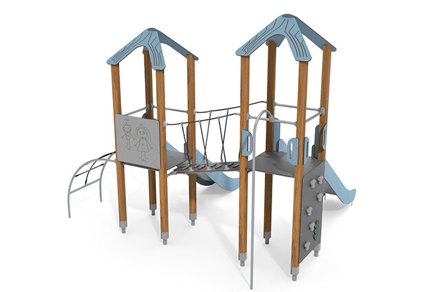 Spielturm - ECO doppelter Turm zwei Rutschen blau