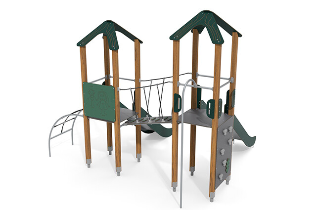Spielturm - ECO doppelter Turm zwei Rutschen grün