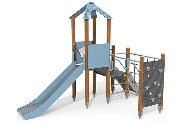 Spielturm - ECO doppelter Turm Kletterwand blau