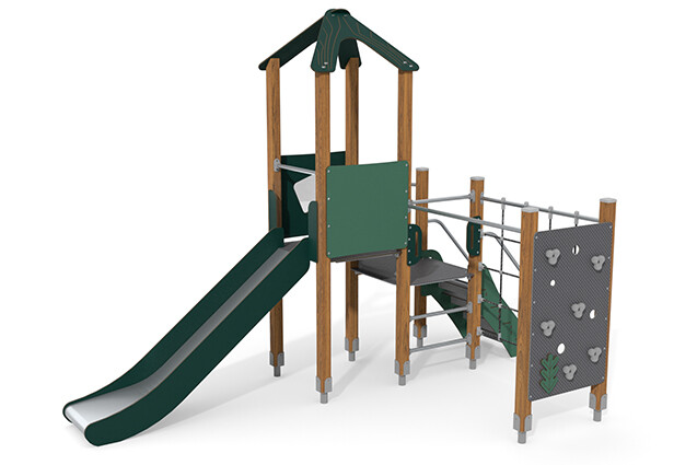 Spielturm - ECO doppelter Turm Kletterwand grün