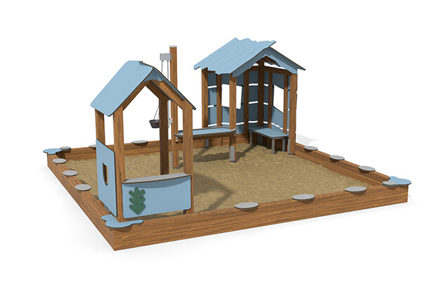 Sandkasten - ECO Sandkastenumgebung zwei Spielhäuser blau