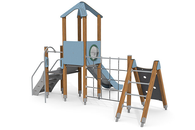Spielturm - ECO einzelner Turm Kletternetz blau