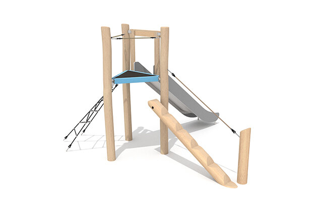 Spielturm - Robinia Scandic dreieckiger Turm mit Rutsche und schrägem Balancierbalken