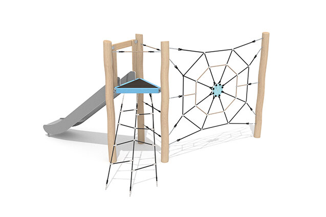 Spielturm - Robinia Scandic Turm mit Rutsche und Spinnennetz-Kletternetz