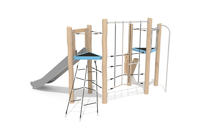 Spielturm - Robinia Scandic Doppelturm mit Kletternetz und Balancierbalken