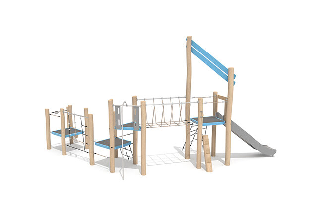 Spielturm - Robinia Scandic Dreifachturm mit Kletternetz und Seilbrücke