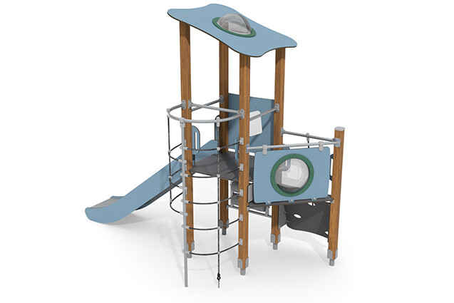 Spielturm - ECO einzelner Turm Plattform Seiltunnel blau
