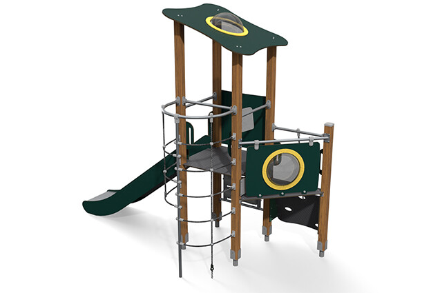 Spielturm - ECO einzelner Turm Plattform Seiltunnel grün