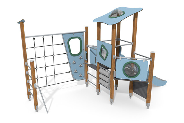 Spielturm - ECO einzelner Turm Kletterbahn blau